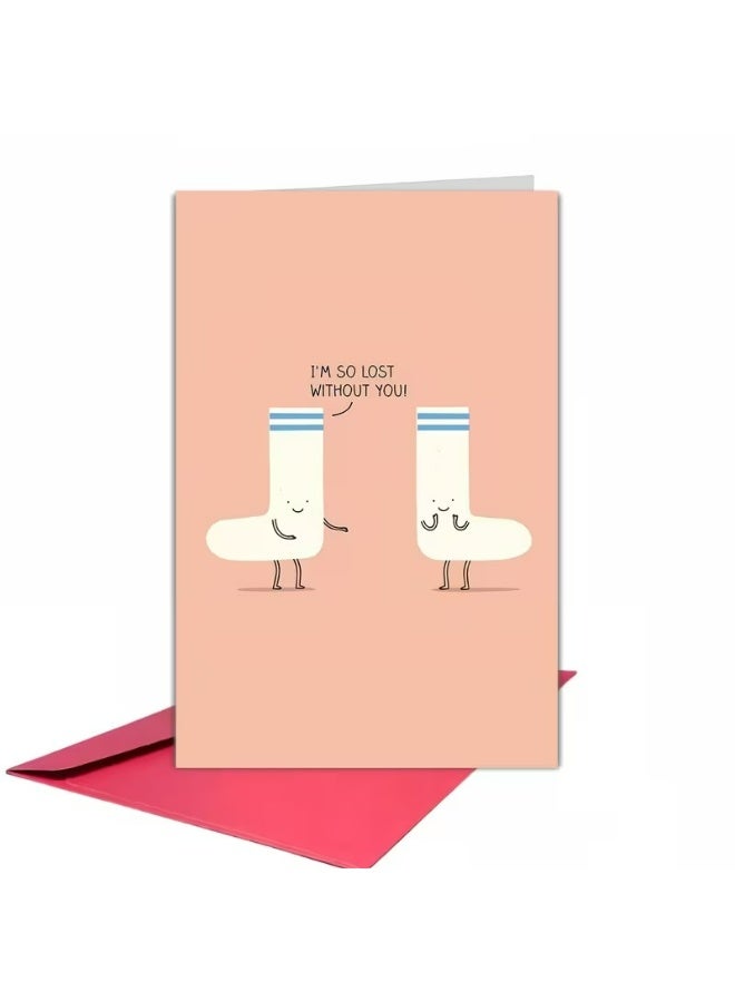 Kandid Cute Valentine's Card 1pc "I'm Lost Without You" (Socks) - Image 5